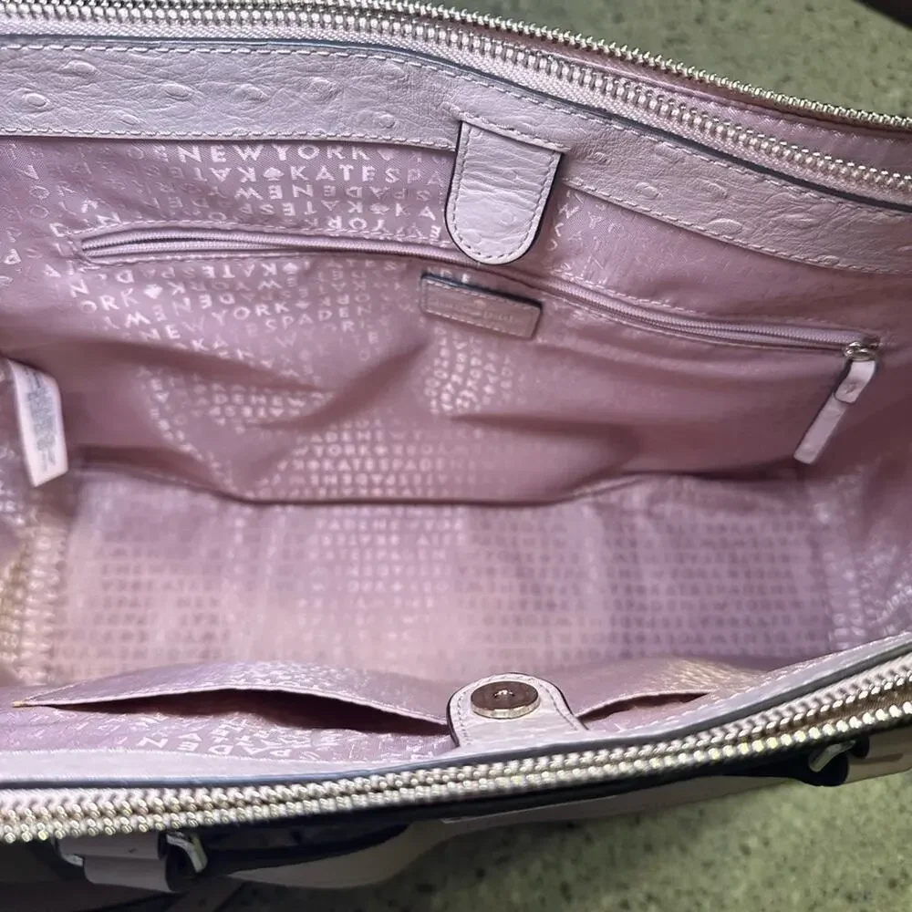 Kate Spade New York Loden Bristol Drive Ostrich Leather Satchel Bag Pink Gold